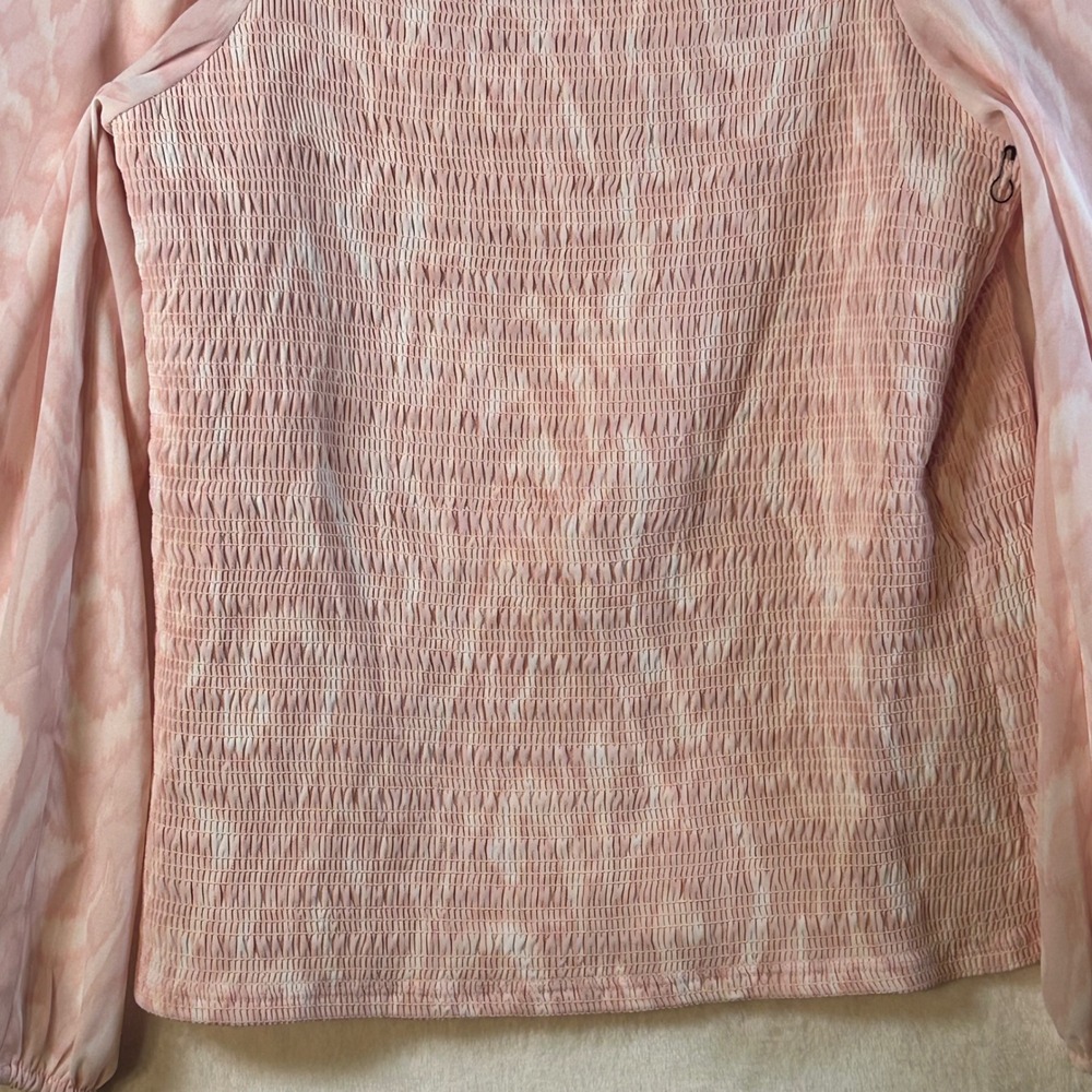 Halogen Pink Abstract Print Smocked Square Neck Long Sleeve Top Women's Medium - Picture 8 of 9